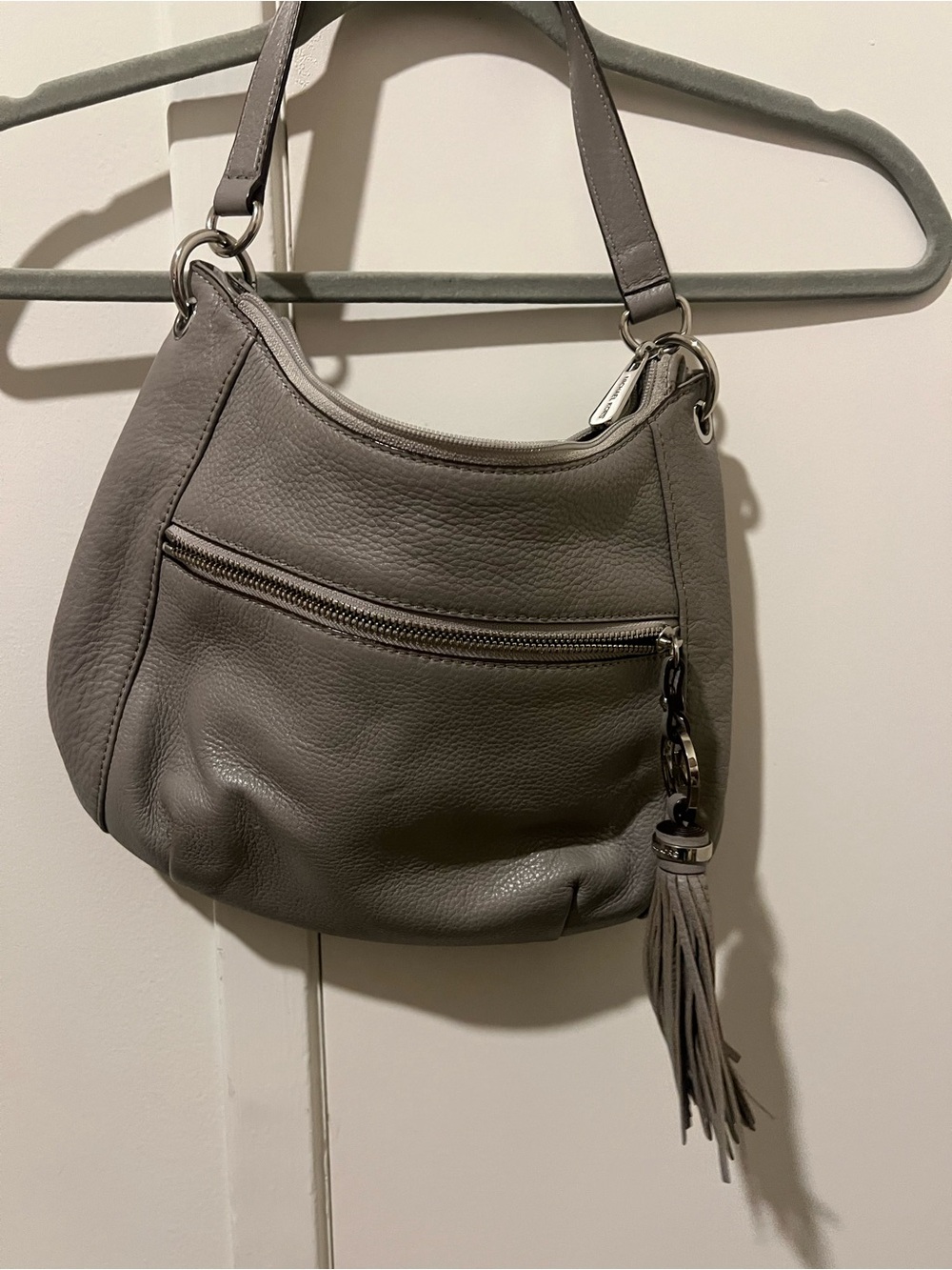 Michael Kors Gray Pebbled Leather Shoulder Bag with Tassel